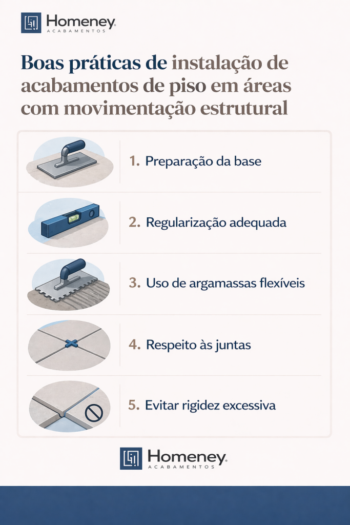 A imagem é um material gráfico informativo, com design limpo e profissional, voltado para construção civil ou arquitetura. No topo, aparece o logotipo da marca “Homeney Acabamentos”.
