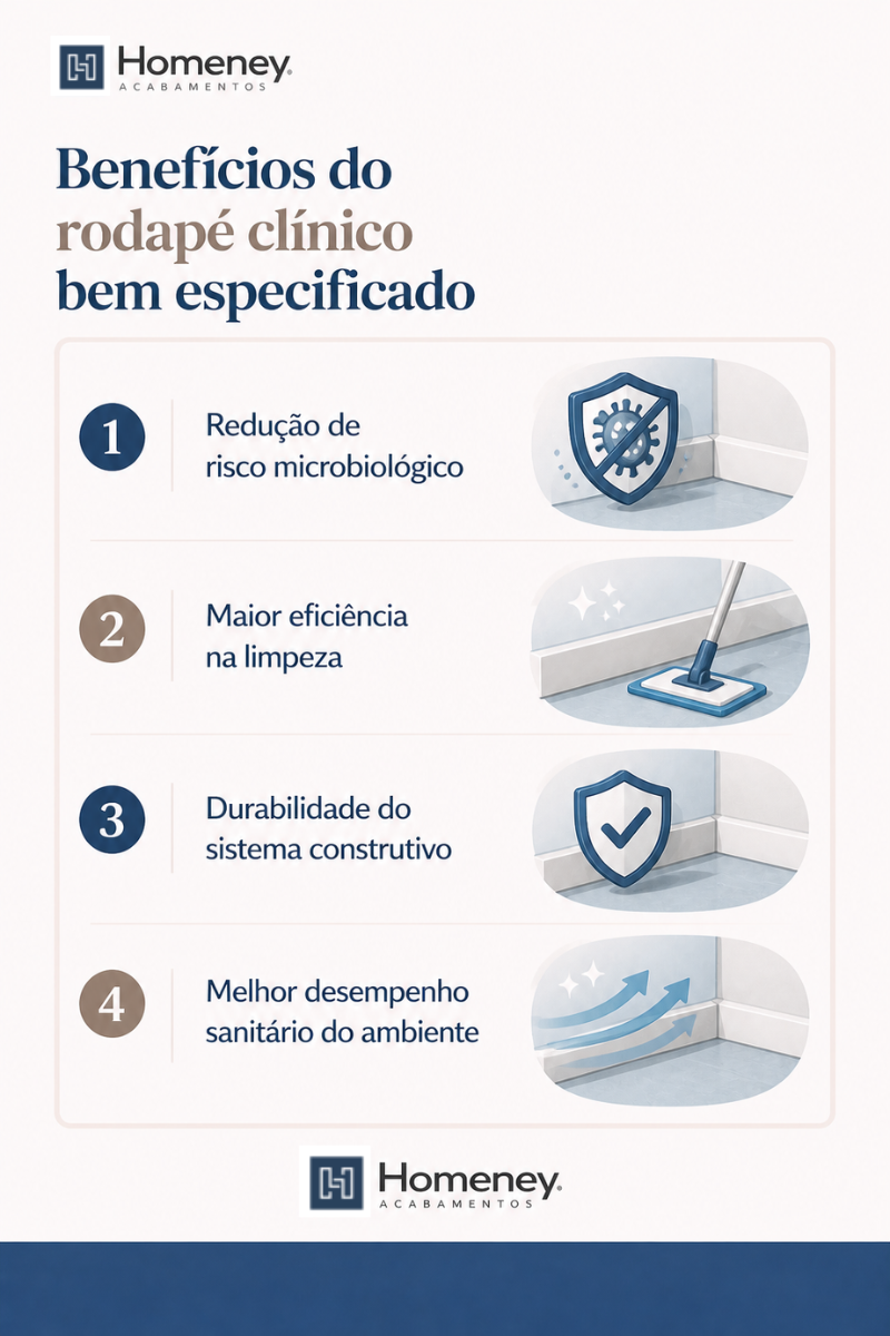 A imagem é um material educativo que lista quatro pilares fundamentais do rodapé clínico bem especificado.