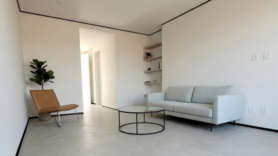 Esta foto mostra um ambiente interno residencial ou comercial decorado com um estilo moderno e minimalista.